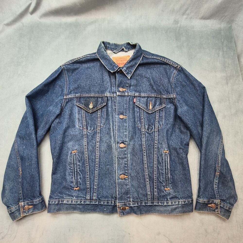 VTG 1990s Levis Denim Trucker Western Jacket Dark Mens XL Wash Made in USA 70516